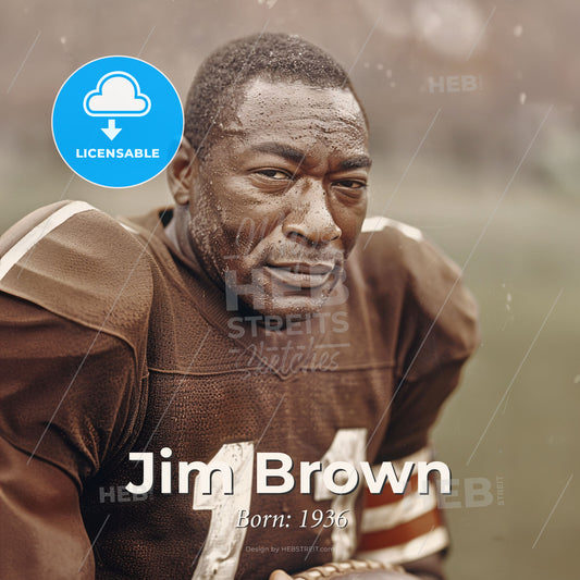 Jim Brown, Born: 1936, American football player - A Football Player In A Brown Uniform Print Template