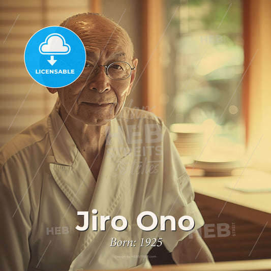 Jiro Ono, Born: 1925, Japanese sushi chef - An Old Man Wearing Glasses Print Template