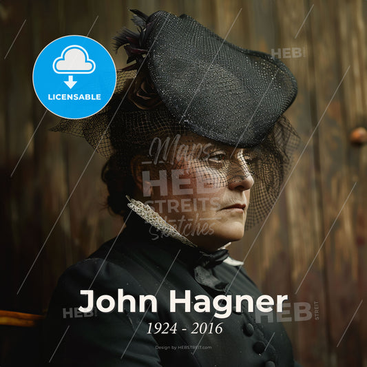 John Hagner, 1924 - 2016, American stuntman and makeup artist - A Woman In A Black Hat And Black Dress Print Template