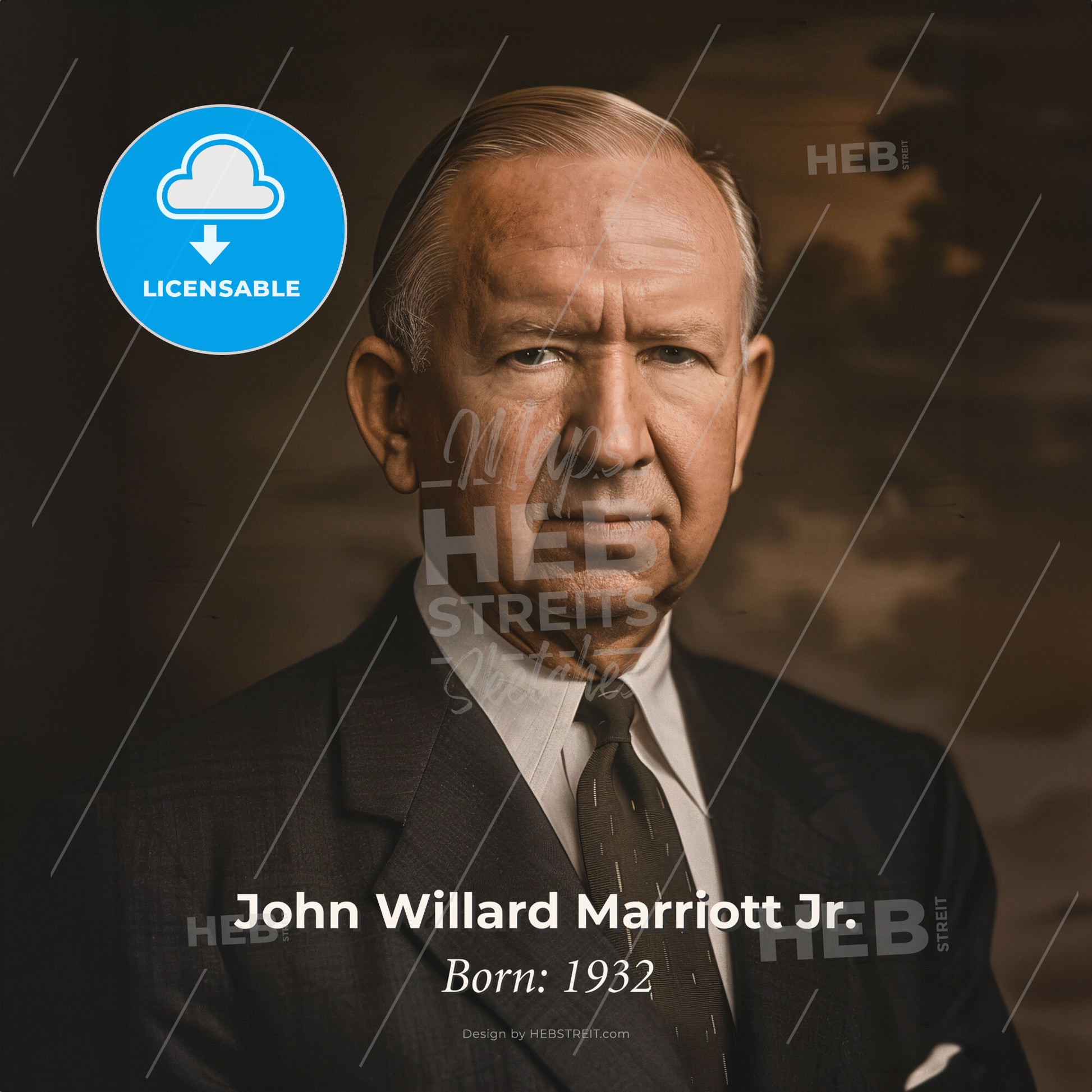 John Willard Marriott Jr., Born: 1932, American hotelier - A Man In A Suit Print Template