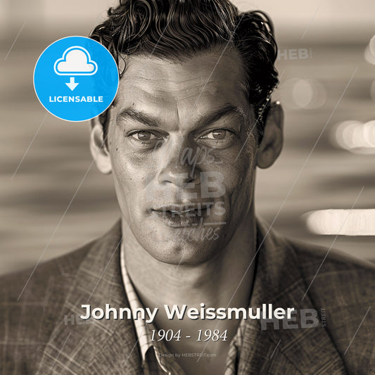 Johnny Weissmuller, 1904 - 1984, American swimmer and actor - A Man In A Suit Print Template