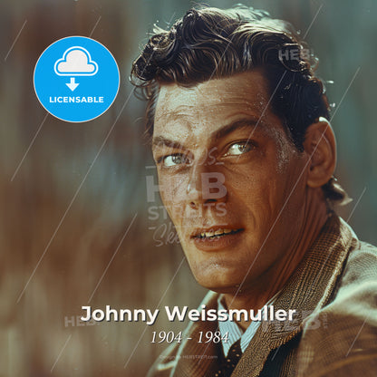 Johnny Weissmuller, 1904 - 1984, American swimmer and actor - A Man Looking At The Camera Print Template