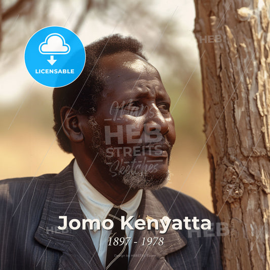 Jomo Kenyatta, 1897 - 1978, Kenyan independence leader - A Man In A Suit Leaning Against A Tree Print Template