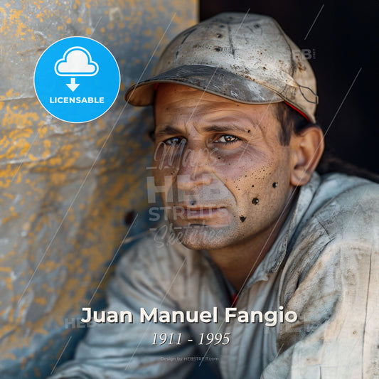 Juan Manuel Fangio, 1911 - 1995, Argentine racing driver - A Man Wearing A Hat And White Shirt Print Template