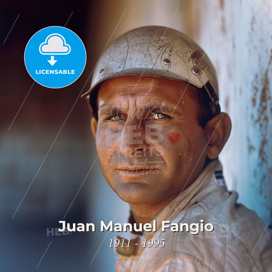 Juan Manuel Fangio, 1911 - 1995, Argentine racing driver - A Man Wearing A Helmet Print Template