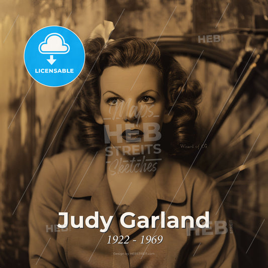 Judy Garland, 1922 - 1969, American actress and singer - A Woman With Curly Hair And A Bicycle Print Template