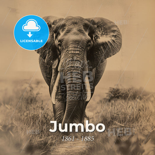 Jumbo, 1861 - 1885, African elephant - An Elephant Walking In The Grass Print Template