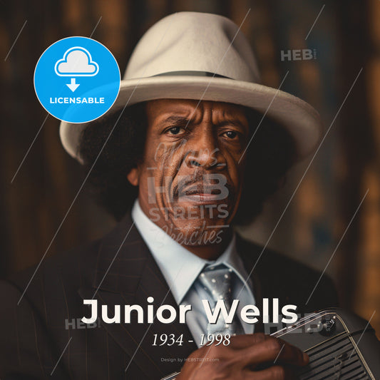 Junior Wells, 1934 - 1998, American blues harmonica player - A Man In A Suit And Hat Holding An Accordion Print Template
