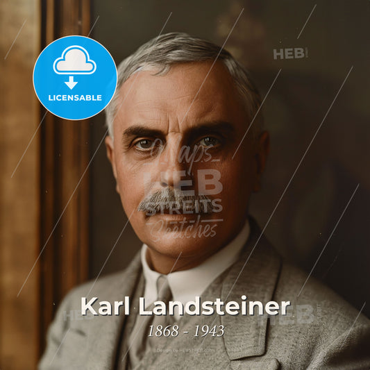 Karl Landsteiner, 1868 - 1943, Austrian immunologist - A Man With A Mustache Wearing A Suit And Tie Print Template