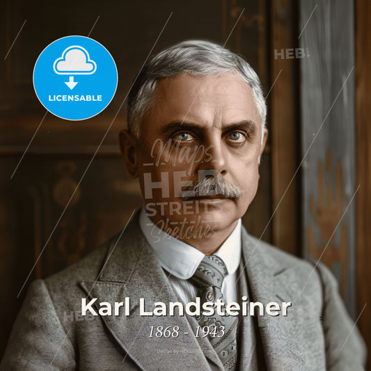 Karl Landsteiner, 1868 - 1943, Austrian immunologist - A Man With A Mustache Wearing A Suit And Tie Print Template