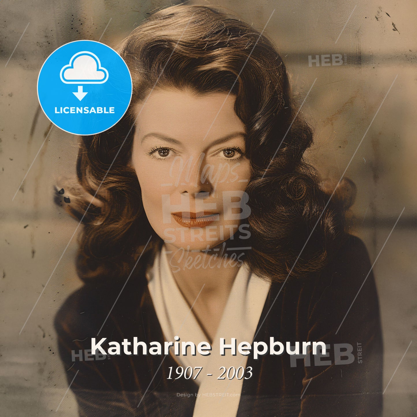 Katharine Hepburn, 1907 - 2003, American actress - A Woman With Long Hair Print Template