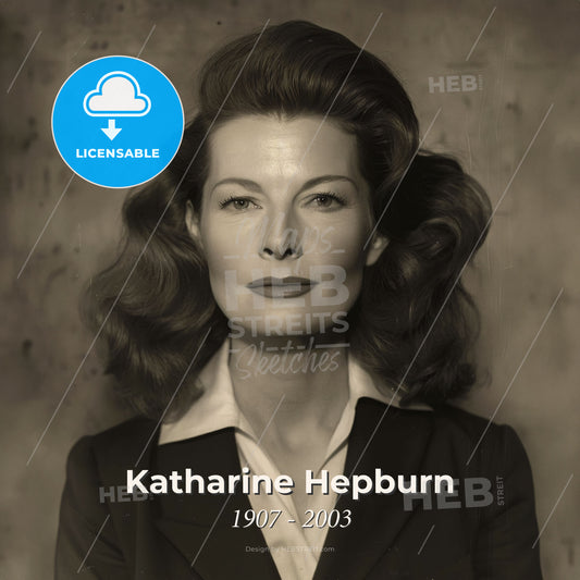 Katharine Hepburn, 1907 - 2003, American actress - A Woman With Long Hair And A White Shirt Print Template