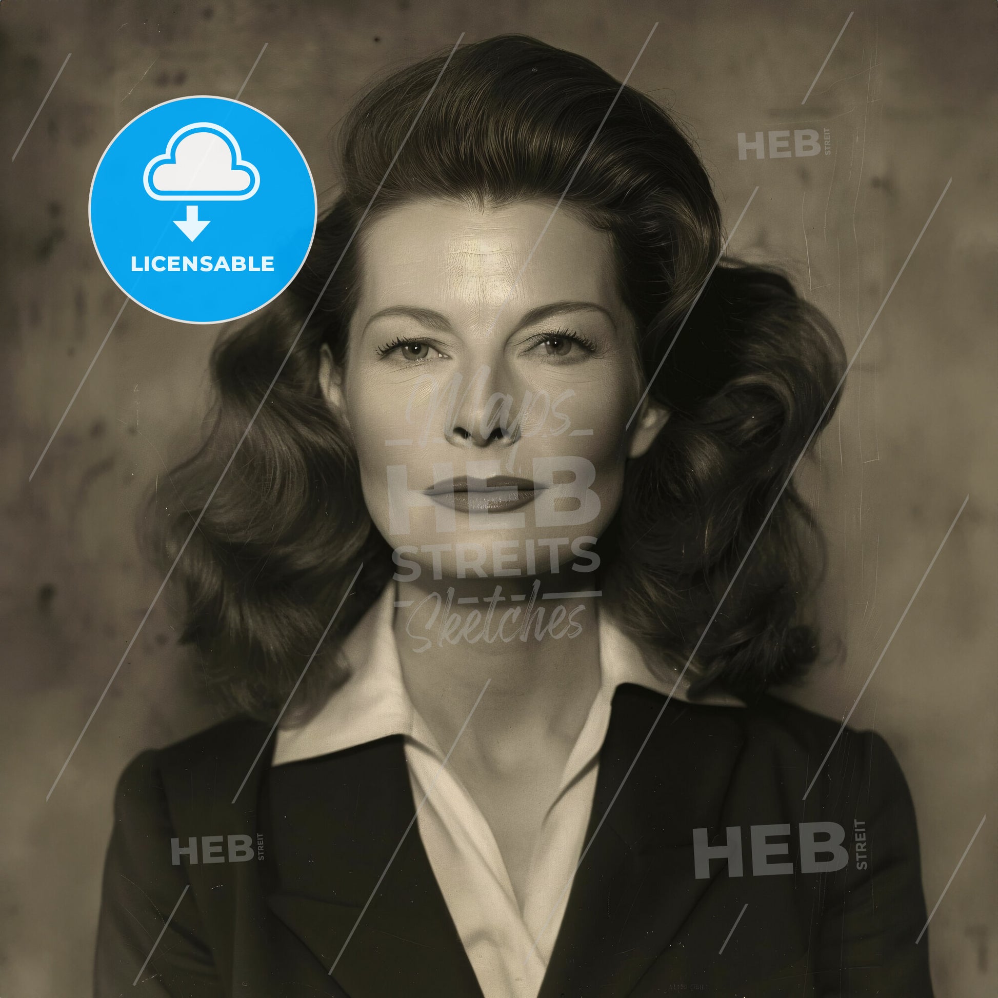 Katharine Hepburn, 1907 - 2003, American actress - A Woman With Long Hair And A White Shirt