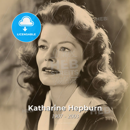 Katharine Hepburn, 1907 - 2003, American actress - A Woman With Curly Hair Print Template
