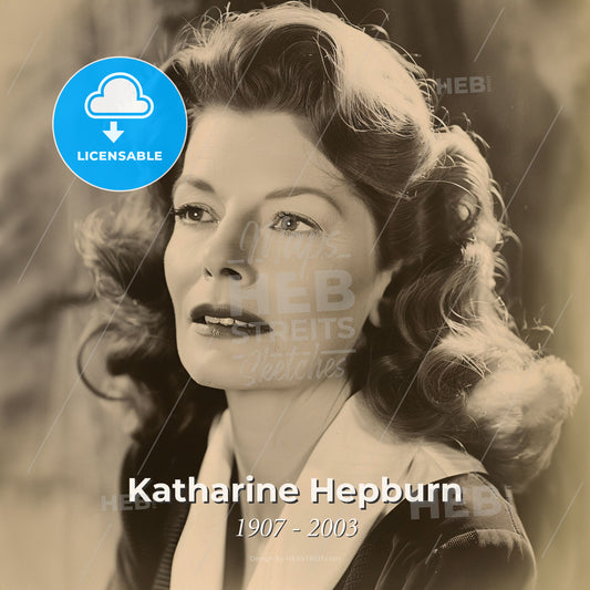 Katharine Hepburn, 1907 - 2003, American actress - A Woman With Curly Hair Print Template