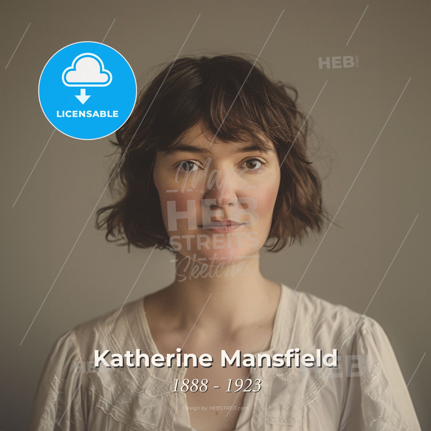 Katherine Mansfield, 1888 - 1923, New Zealand writer - A Woman With Short Brown Hair Print Template