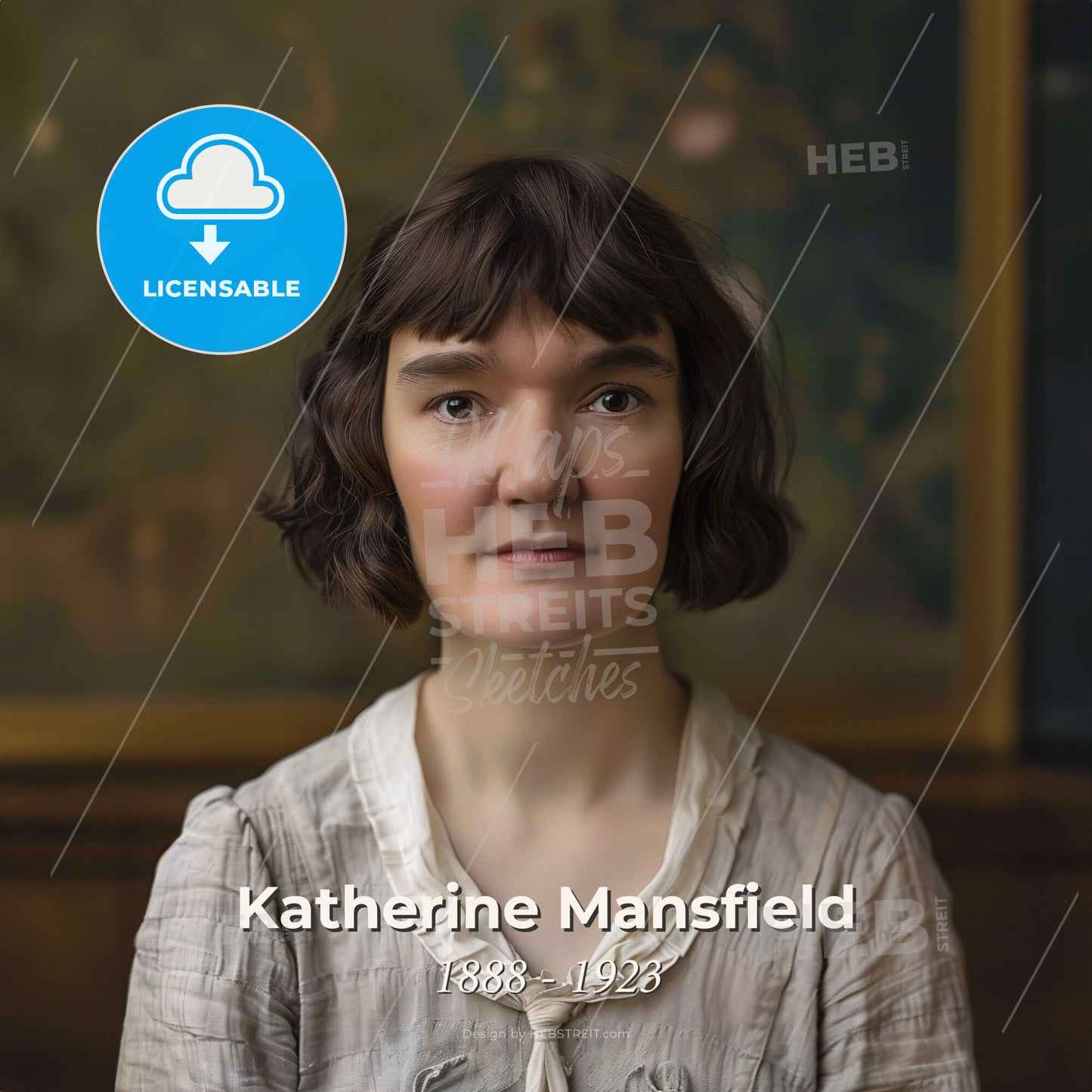 Katherine Mansfield, 1888 - 1923, New Zealand writer - A Woman With Short Brown Hair Print Template