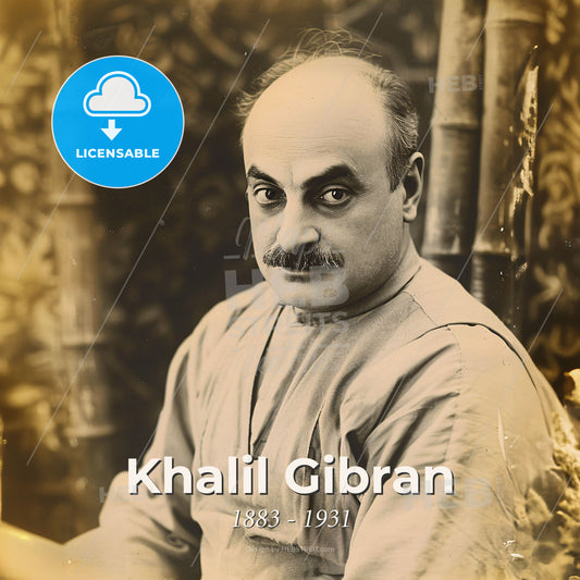 Khalil Gibran, 1883 - 1931, Lebanese-American writer and poet - A Man With A Mustache Print Template