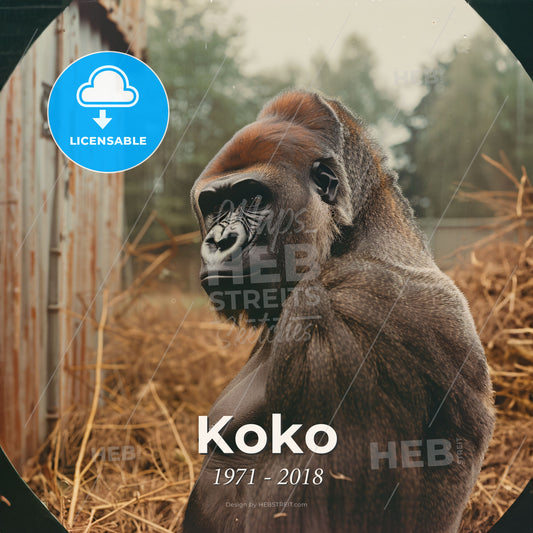 Koko, 1971 - 2018, Western Lowland Gorilla - A Gorilla Sitting In Hay Print Template