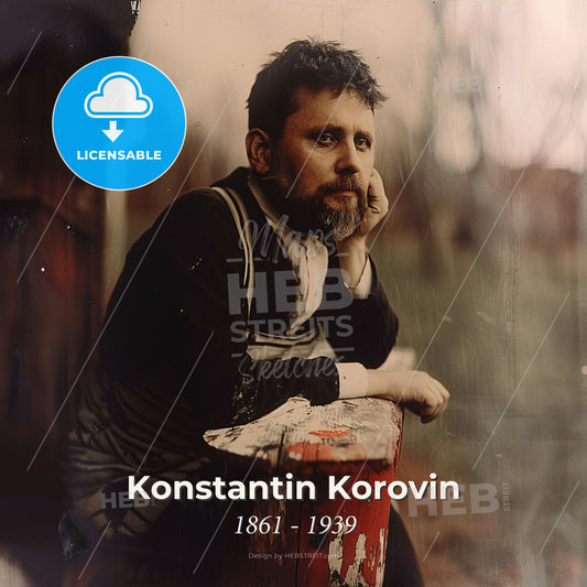 Konstantin Korovin, 1861 - 1939, Russian painter - A Man Leaning On A Red And White Wooden Post Print Template