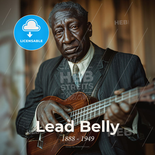Lead Belly, 1888 - 1949, American folk and blues musician - A Man In A Suit Playing A Guitar Print Template