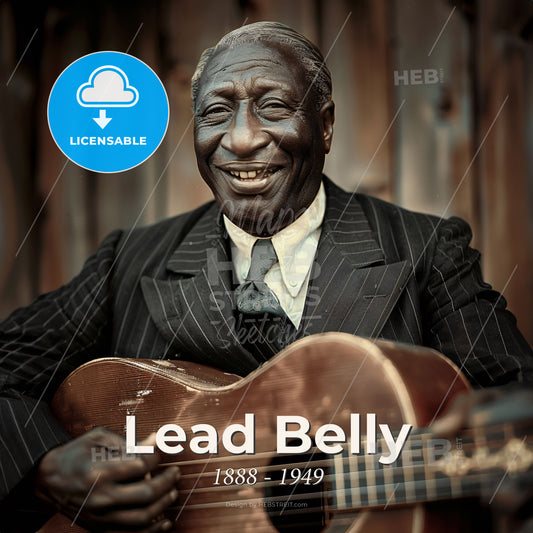 Lead Belly, 1888 - 1949, American folk and blues musician - A Man In A Suit Playing A Guitar Print Template