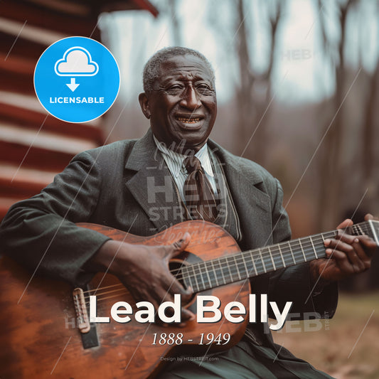 Lead Belly, 1888 - 1949, American folk and blues musician - A Man Playing A Guitar Print Template