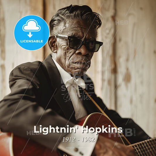 Lightnin' Hopkins, 1912 - 1982, American blues guitarist - A Man In A Suit And Sunglasses Playing A Guitar Print Template