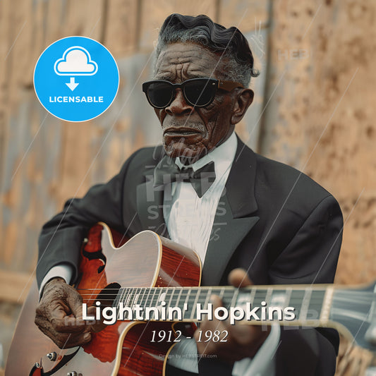 Lightnin' Hopkins, 1912 - 1982, American blues guitarist - A Man In A Suit Playing A Guitar Print Template