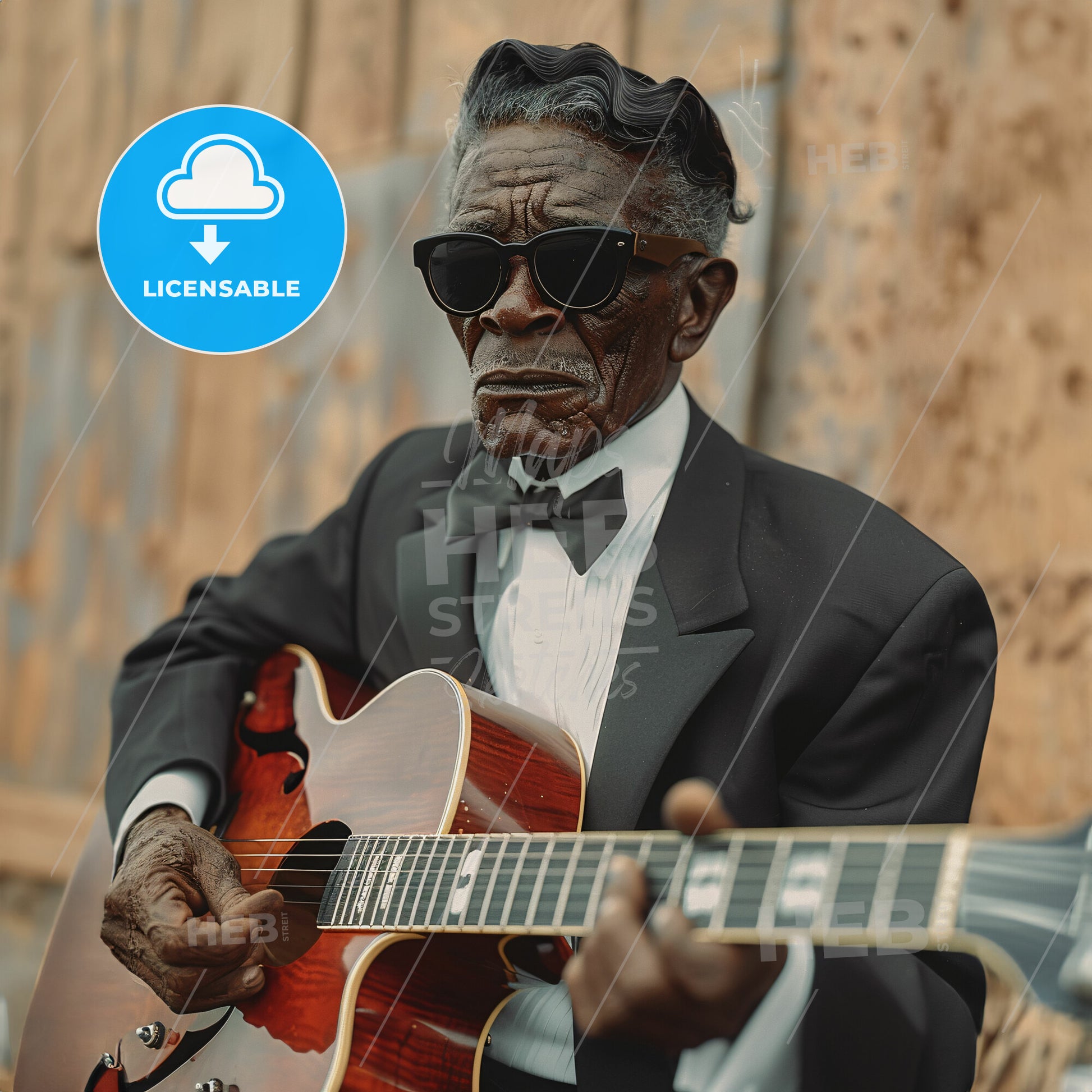 Lightnin' Hopkins, 1912 - 1982, American blues guitarist - A Man In A Suit Playing A Guitar