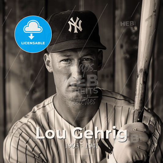 Lou Gehrig, 1903 - 1941, American baseball player - A Man Holding A Baseball Bat Print Template