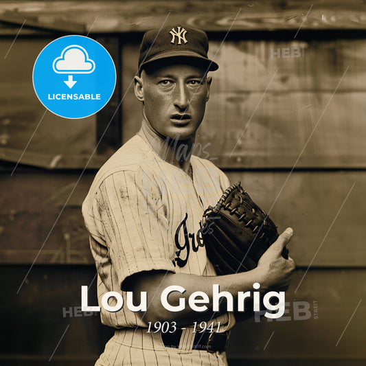 Lou Gehrig, 1903 - 1941, American baseball player - A Man In A Baseball Uniform Holding A Glove Print Template