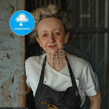 Louisette Bertholle, 1905 - 1999, French chef and cookbook author - A Woman Wearing A Black Apron