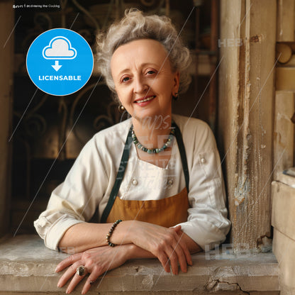Louisette Bertholle, 1905 - 1999, French chef and cookbook author - A Woman Leaning On A Window Ledge