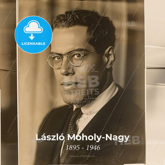 László Moholy-Nagy, 1895 - 1946, Hungarian-German artist - A Man Wearing Glasses And A Suit Print Template