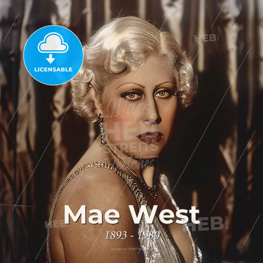 Mae West, 1893 - 1980, American actress - A Woman With Blonde Hair And A Silver Dress Print Template