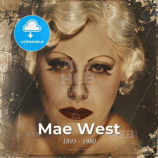Mae West, 1893 - 1980, American actress - A Woman With Blonde Hair And Red Lipstick Print Template