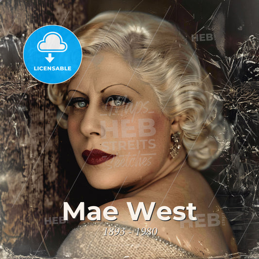 Mae West, 1893 - 1980, American actress - A Woman With Blonde Hair And Red Lipstick Print Template