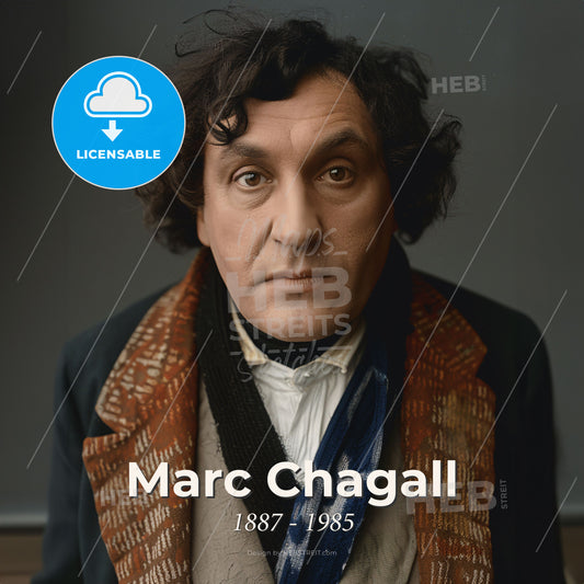 Marc Chagall, 1887 - 1985, Belarusian-French painter - A Man With Curly Hair Wearing A Scarf And Jacket Print Template