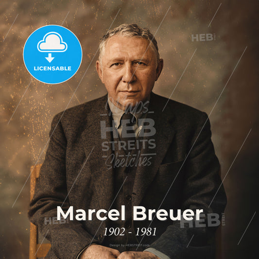 Marcel Breuer, 1902 - 1981, Hungarian-American architect - A Man In A Suit Sitting In A Chair Print Template