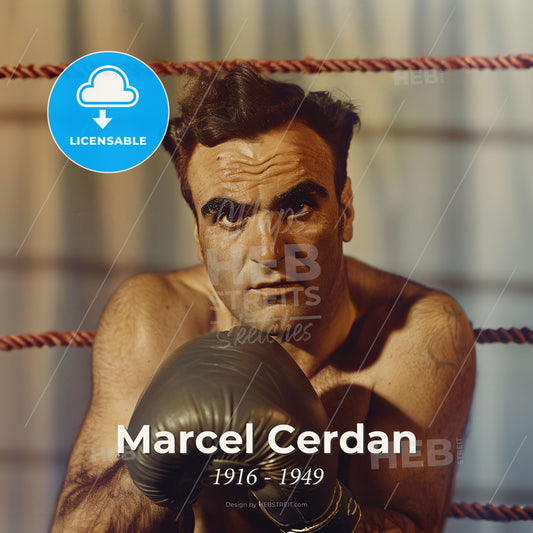 Marcel Cerdan, 1916 - 1949, French middleweight boxer - A Man Wearing Boxing Gloves Print Template