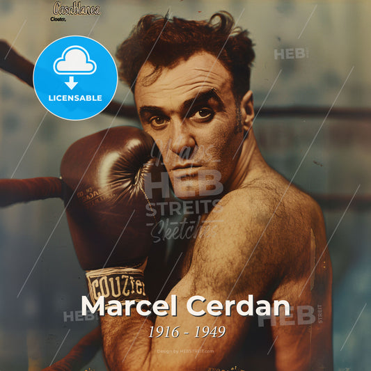 Marcel Cerdan, 1916 - 1949, French middleweight boxer - A Man With Boxing Gloves Print Template