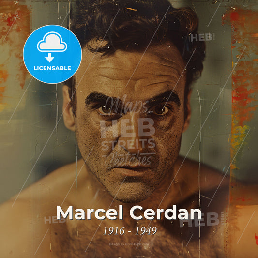 Marcel Cerdan, 1916 - 1949, French middleweight boxer - A Man With No Shirt Print Template