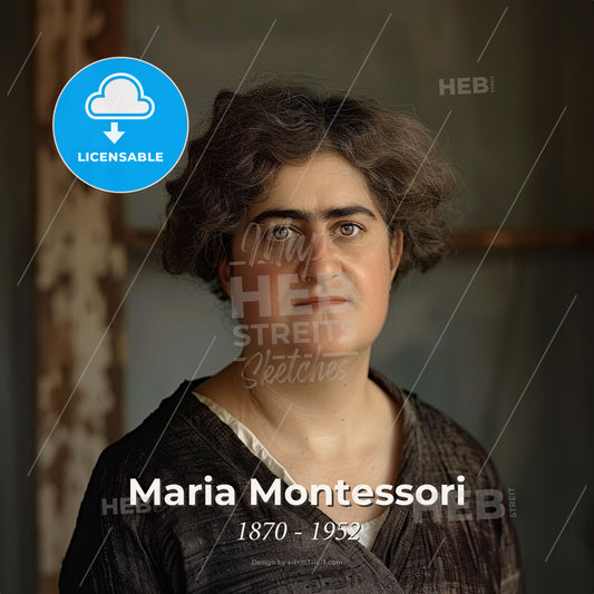 Maria Montessori, 1870 - 1952, Italian physician and educator - A Woman With Curly Hair And A Black Shirt Print Template