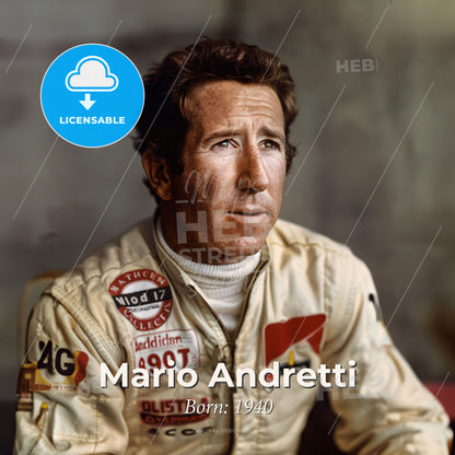 Mario Andretti, Born: 1940, American racing driver - A Man In A White Jacket Print Template