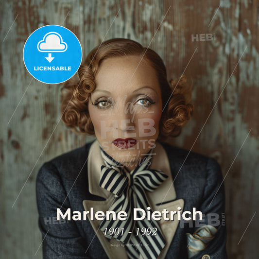 Marlene Dietrich, 1901 - 1992, German-American actress - A Woman With Red Hair And A Striped Bow Tie Print Template
