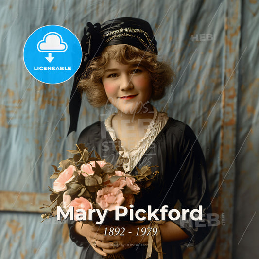 Mary Pickford, 1892 - 1979, Canadian-American actress - A Woman Holding Flowers In Her Hands Print Template