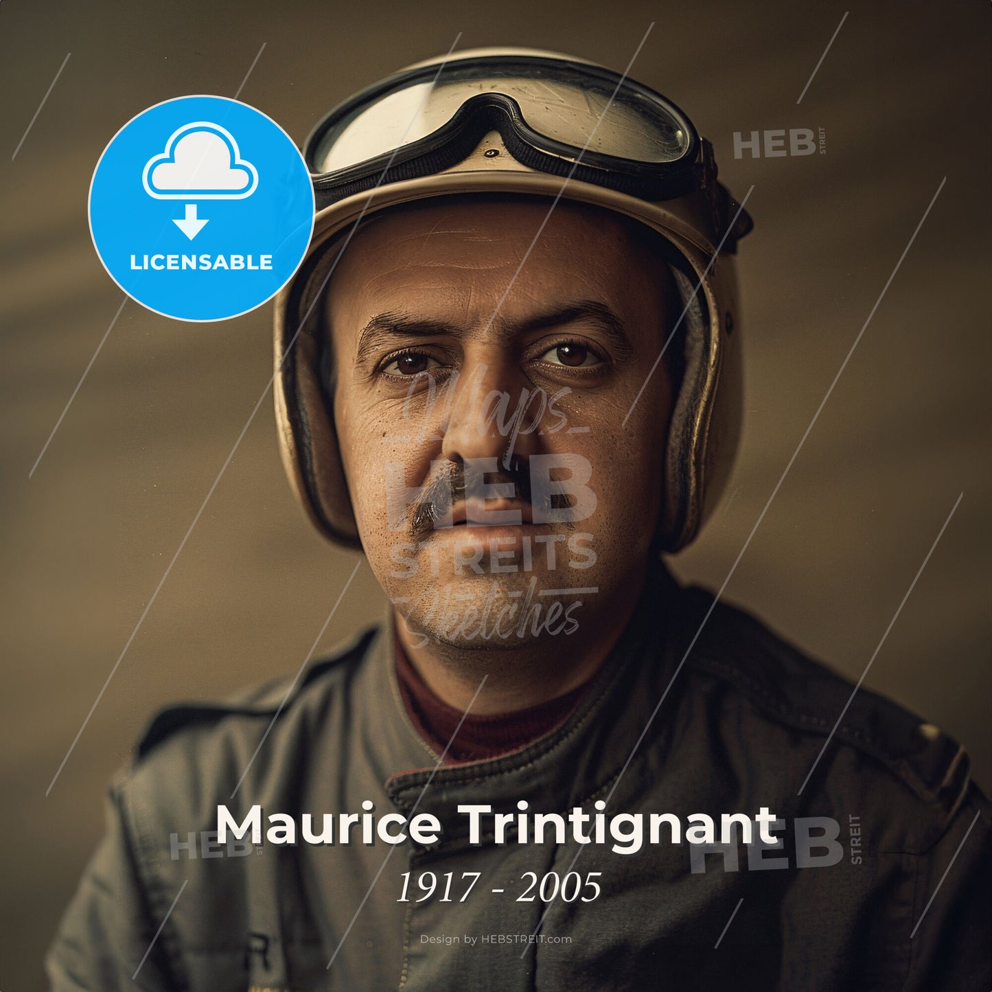 Maurice Trintignant, 1917 - 2005, French racing driver - A Man Wearing A Helmet Print Template