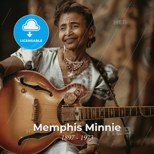 Memphis Minnie, 1897 - 1973, American blues guitarist - A Woman Holding A Guitar Print Template