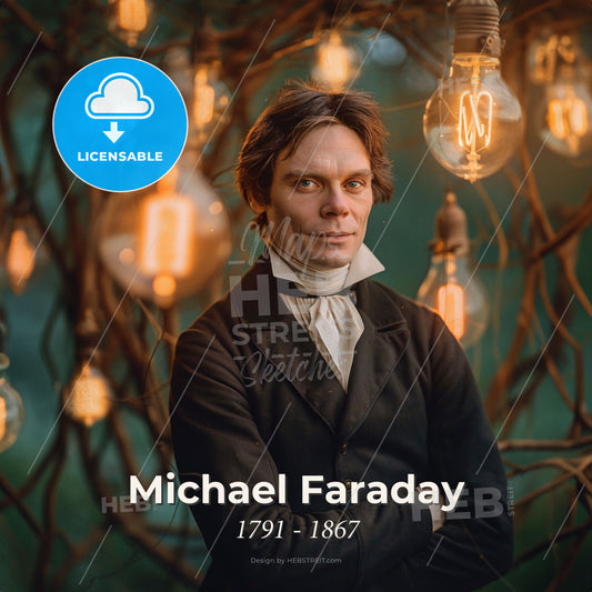 Michael Faraday, 1791 - 1867, British scientist - A Man Standing In Front Of A Bunch Of Light Bulbs Print Template